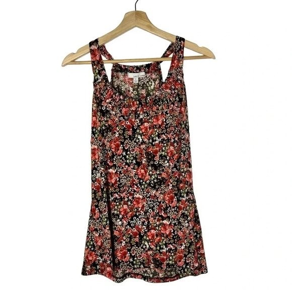 Lucy & Laurel Black & Red Floral Sleeveless Scoop Neck Tank Top L - Picture 1 of 3